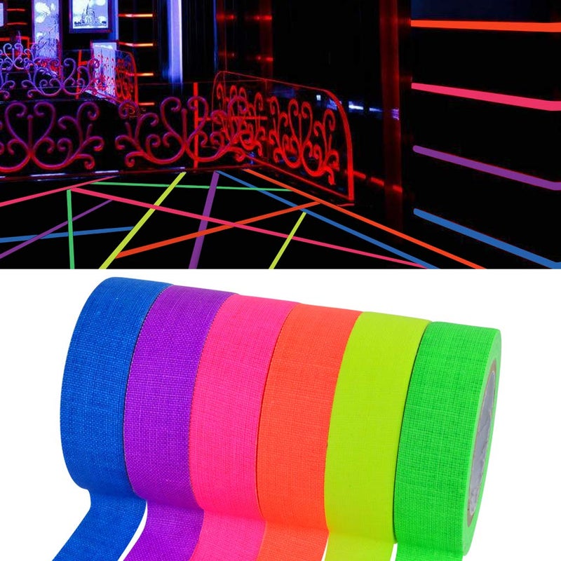 mifengda 12 Pack UV Blacklight Reactive 6 Color Fluorescent Tape Fluorescent Cloth Neon Gaffer Tape Reflective Adhesive Glow in The Dark Tapes, 0.59" x16.4ft Each Roll - Image 5